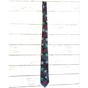 Hallmark Holiday Traditions Men's Christmas Tie Snowflakes Swirls Black Red